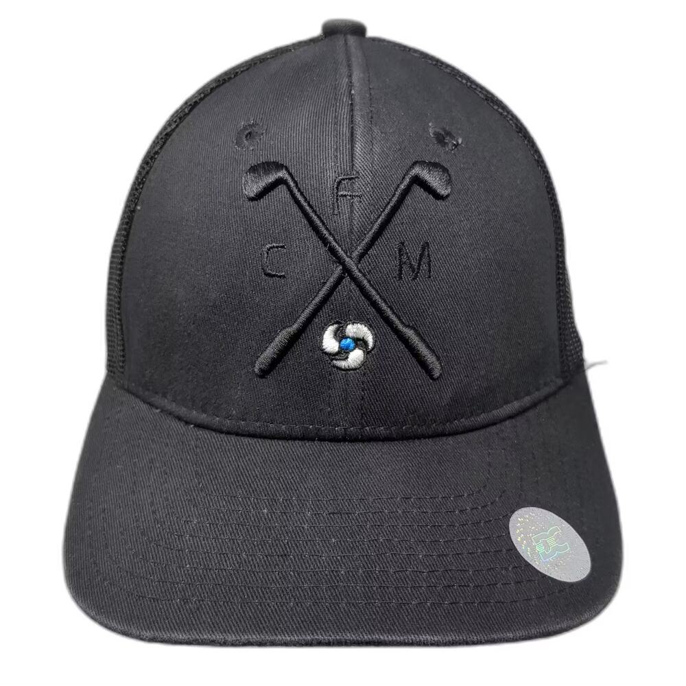 Direct Caps Black Trucker Hat One Size Crossed Golf Clubs Embroidered Adjustable